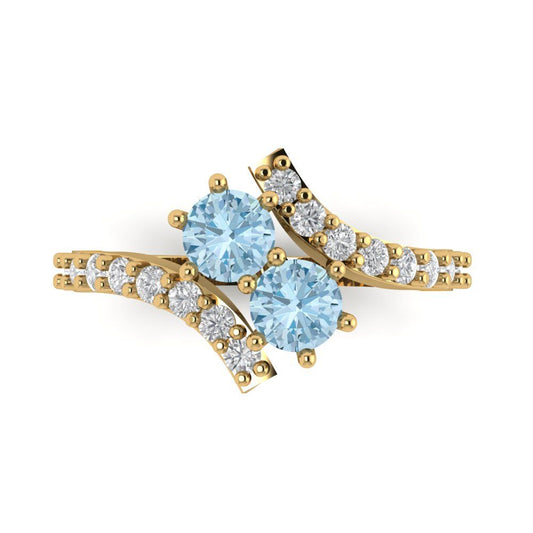 1.48 cttw Natural Aquamarine Solitaire with Zirconia Simulated Diamond Accents Engagement Ring - Solid Yellow Gold (VVS1, Round Cut,5mm)