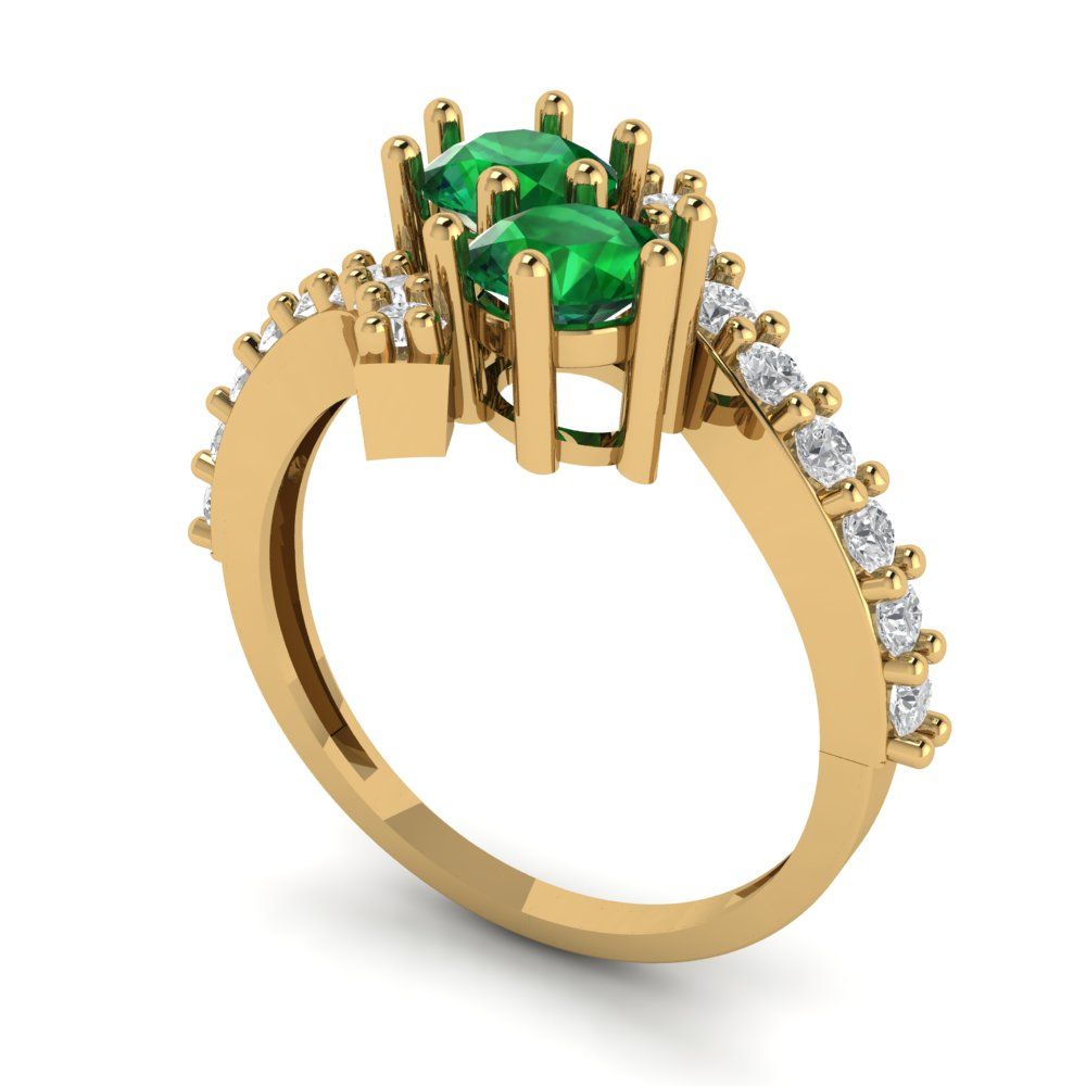 1.48 cttw Simulated Emerald Solitaire with Zirconia Simulated Diamond Accents Engagement Ring - Solid Gold (Round Cut,5mm)