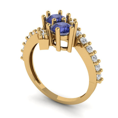 1.48 cttw Simulated Tanzanite Solitaire with Zirconia Simulated Diamond Accents Engagement Ring - Solid Gold (Round Cut,5mm)