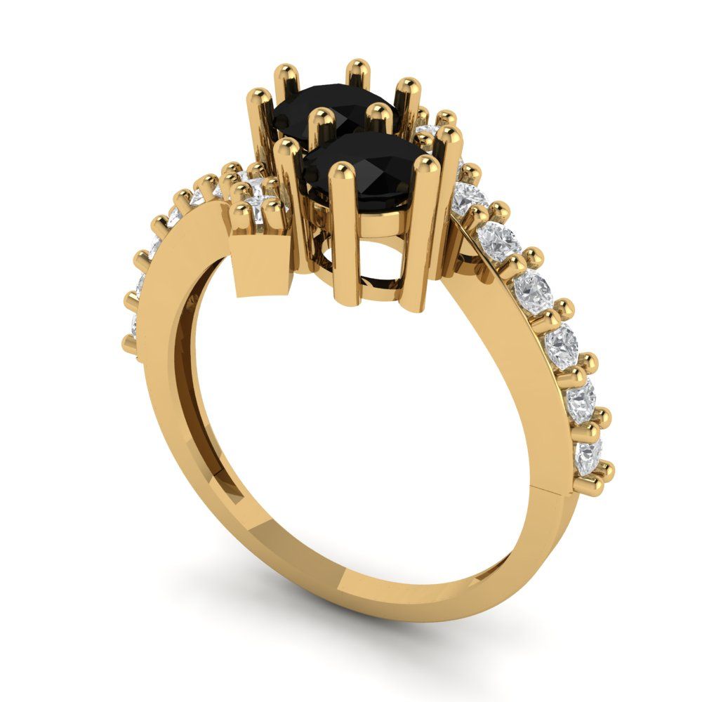 1.48 cttw Natural Onyx Solitaire with Zirconia Simulated Diamond Accents Engagement Ring - Solid Gold (Round Cut,5mm)