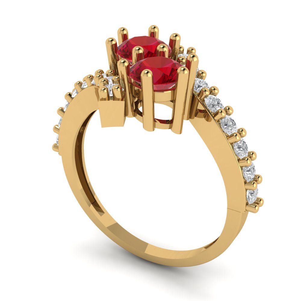 1.48 cttw Simulated Ruby Solitaire with Zirconia Simulated Diamond Accents Engagement Ring - Solid Yellow Gold (VVS1, Round Cut,5mm)