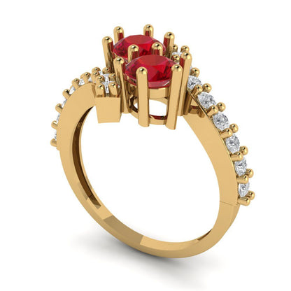 1.48 cttw Simulated Ruby Solitaire with Zirconia Simulated Diamond Accents Engagement Ring - Solid Yellow Gold (VVS1, Round Cut,5mm)