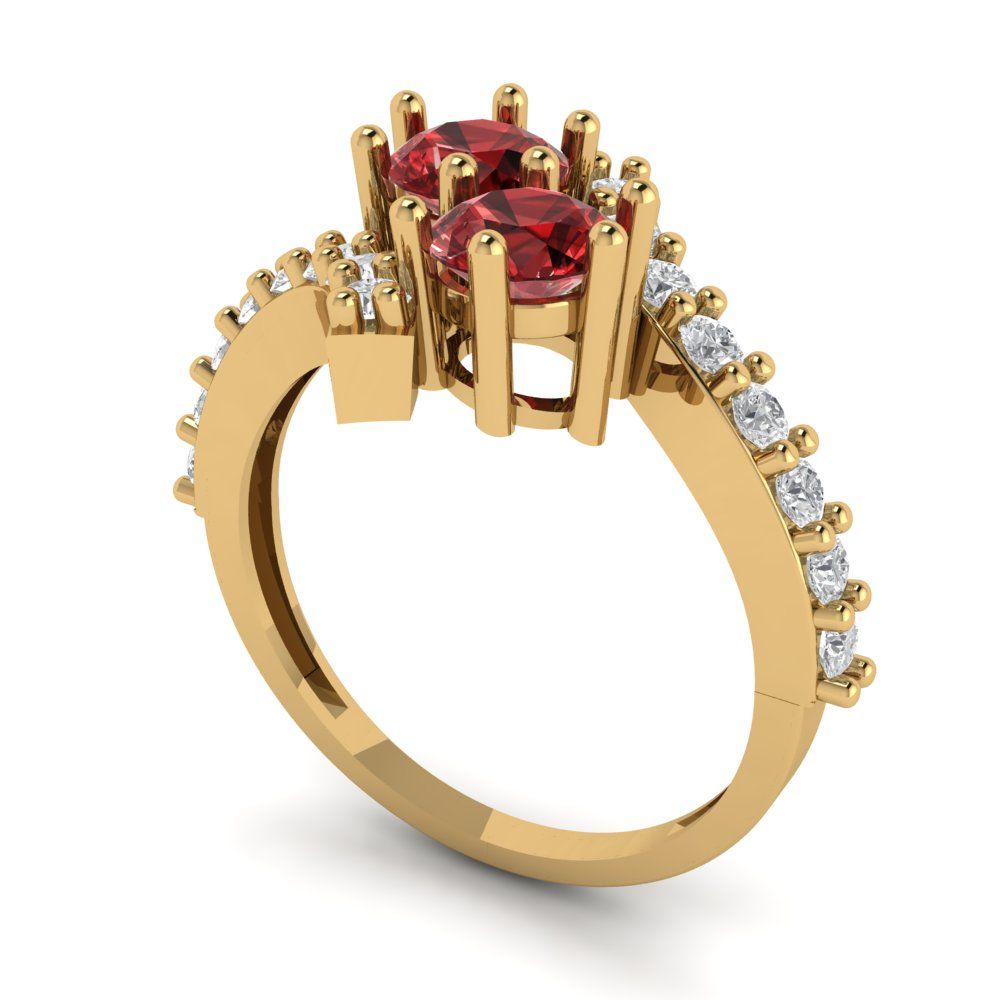 1.48 cttw Natural Garnet Solitaire with Zirconia Simulated Diamond Accents Engagement Ring - Solid Gold (Round Cut,5mm)