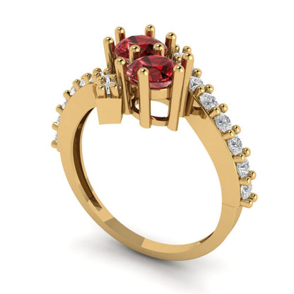 1.48 cttw Natural Garnet Solitaire with Zirconia Simulated Diamond Accents Engagement Ring - Solid Gold (Round Cut,5mm)