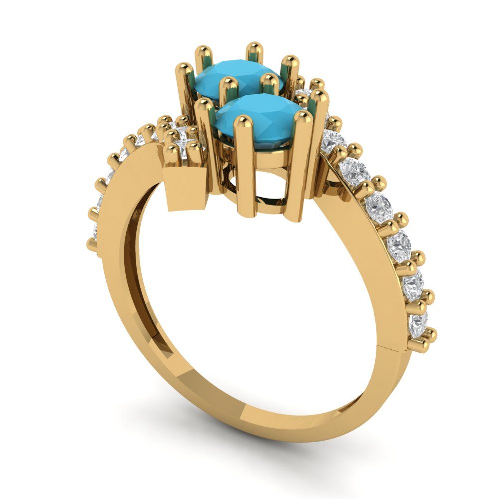 1.48 cttw Simulated Turquoise Solitaire with Zirconia Simulated Diamond Accents Engagement Ring - Solid Gold (Round Cut,5mm)