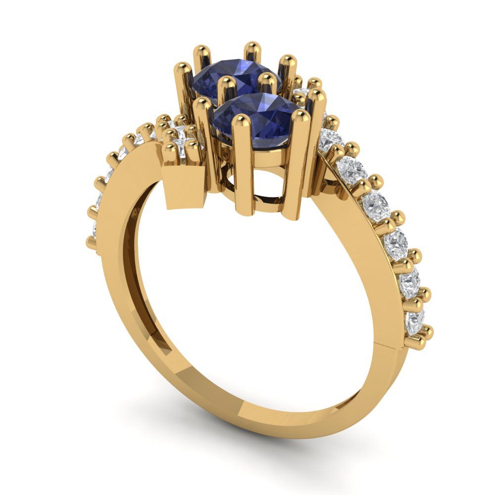 1.48 cttw Simulated Blue Sapphire Solitaire with Zirconia Simulated Diamond Accents Engagement Ring - Solid Gold (Round Cut,5mm)