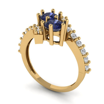 1.48 cttw Simulated Blue Sapphire Solitaire with Zirconia Simulated Diamond Accents Engagement Ring - Solid Gold (Round Cut,5mm)