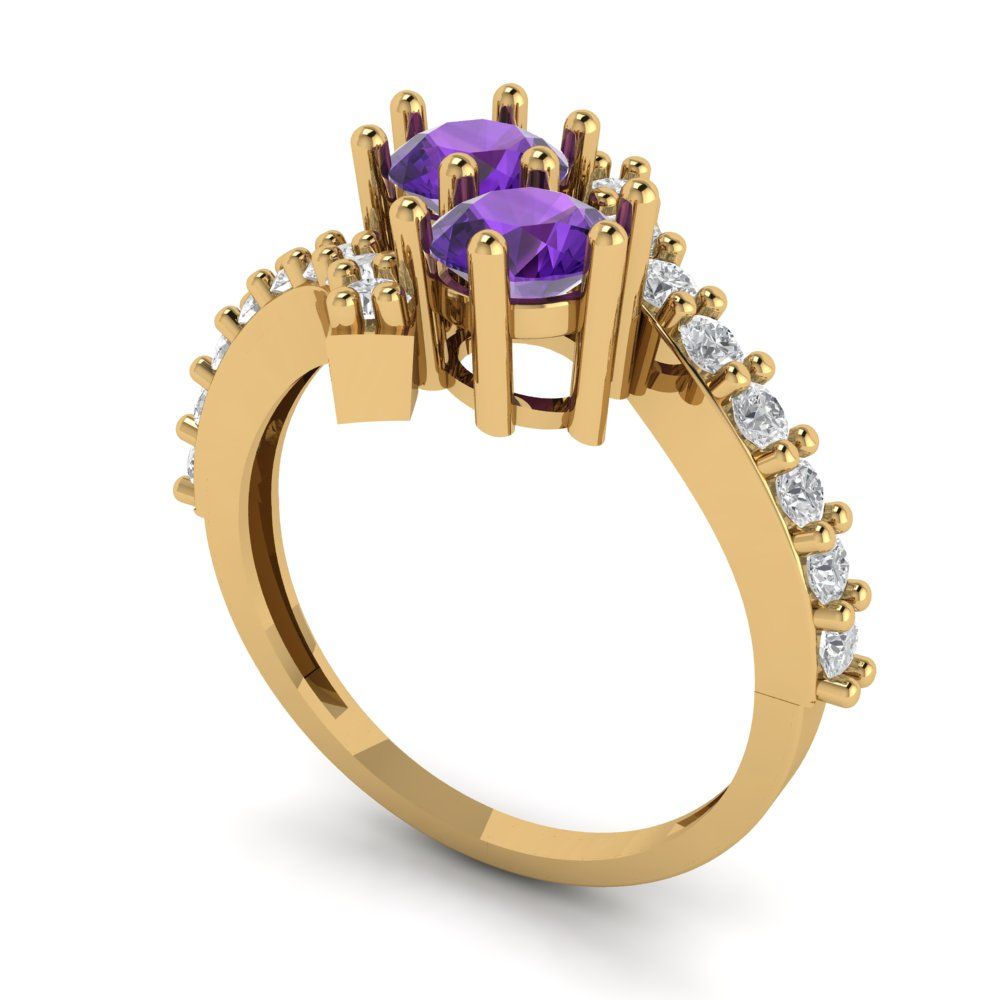 1.48 cttw Natural Amethyst Solitaire with Zirconia Simulated Diamond Accents Engagement Ring - Solid Gold (Round Cut,5mm)