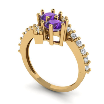 1.48 cttw Natural Amethyst Solitaire with Zirconia Simulated Diamond Accents Engagement Ring - Solid Gold (Round Cut,5mm)