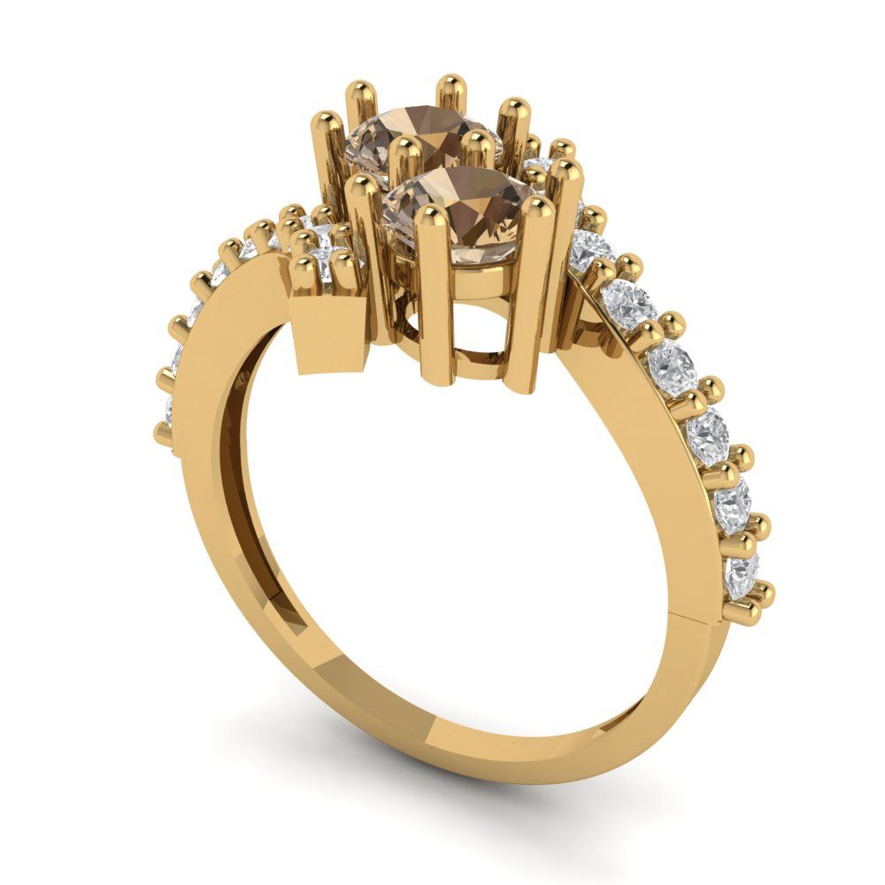 1.48 cttw Zirconia Simulated Champagne Diamond Solitaire with Zirconia Simulated Diamond Accents Engagement Ring - Solid Gold (VVS1, Round Cut,5mm)