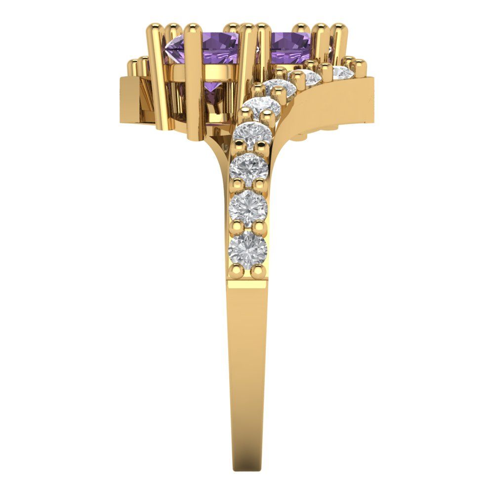 1.48 cttw Simulated Alexandrite Solitaire with Zirconia Simulated Diamond Accents Engagement Ring - Solid Gold (Round Cut,5mm)