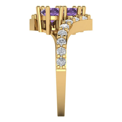 1.48 cttw Simulated Alexandrite Solitaire with Zirconia Simulated Diamond Accents Engagement Ring - Solid Gold (Round Cut,5mm)