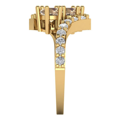 1.48 cttw Yellow Moissanite Solitaire with Zirconia Simulated Diamond Accents Engagement Ring - Solid Gold (Round Cut,5mm)