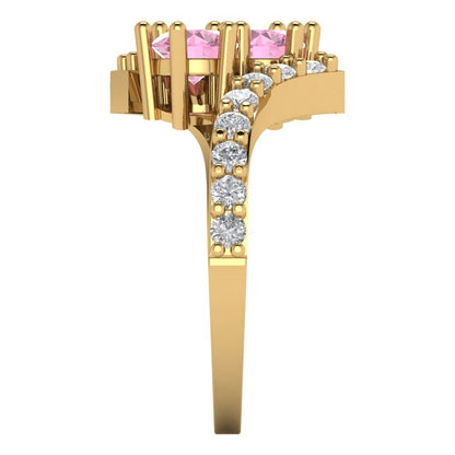 1.48 cttw Zirconia Simulated Pink Diamond Solitaire with Zirconia Simulated Diamond Accents Engagement Ring - Solid Gold (VVS1, Round Cut,5mm)