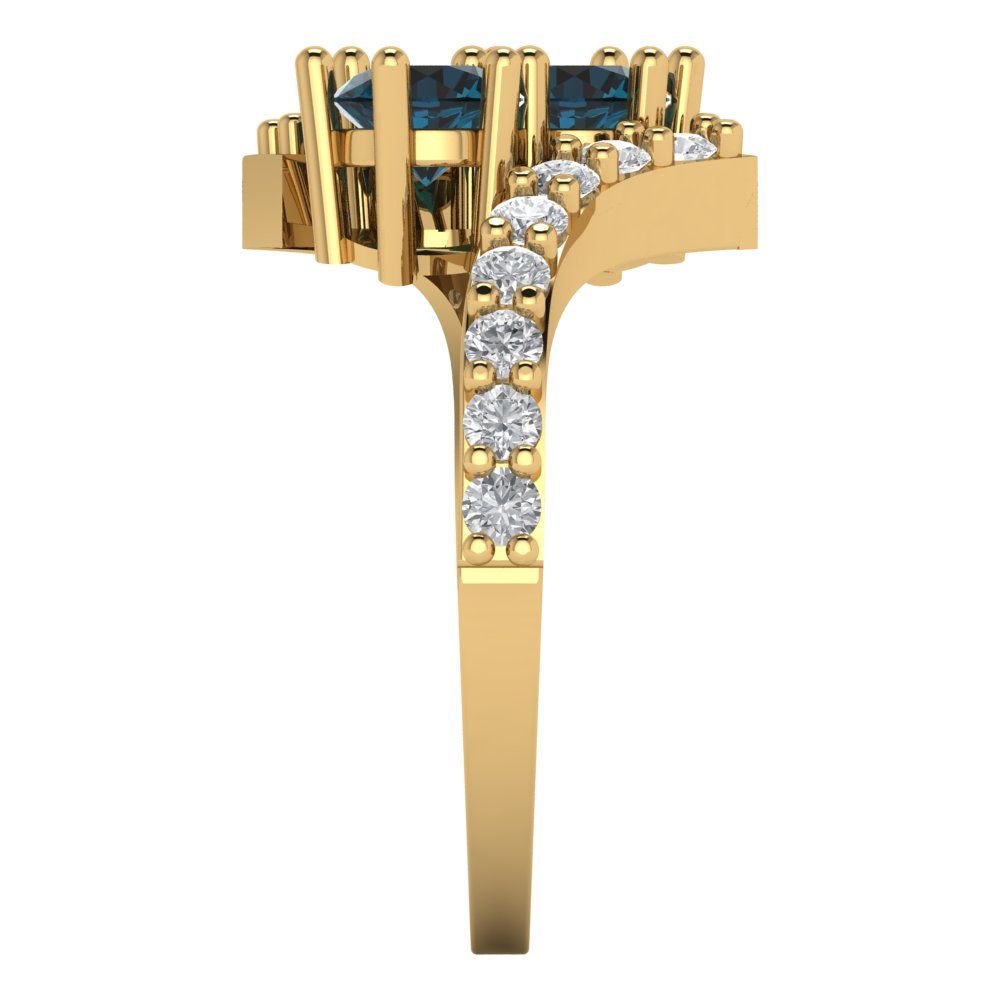 1.48 cttw Natural London Blue Topaz Solitaire with Zirconia Simulated Diamond Accents Engagement Ring - Solid Gold (Round Cut,5mm)