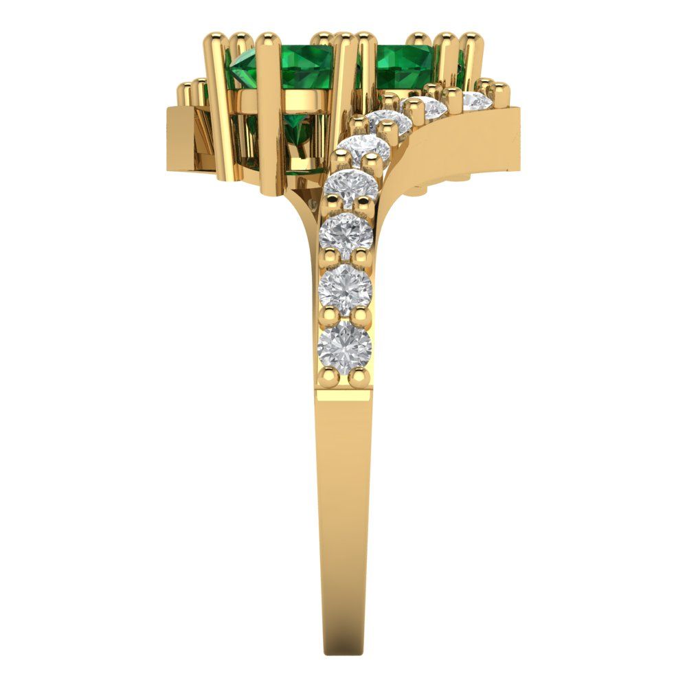 1.48 cttw Simulated Emerald Solitaire with Zirconia Simulated Diamond Accents Engagement Ring - Solid Gold (Round Cut,5mm)