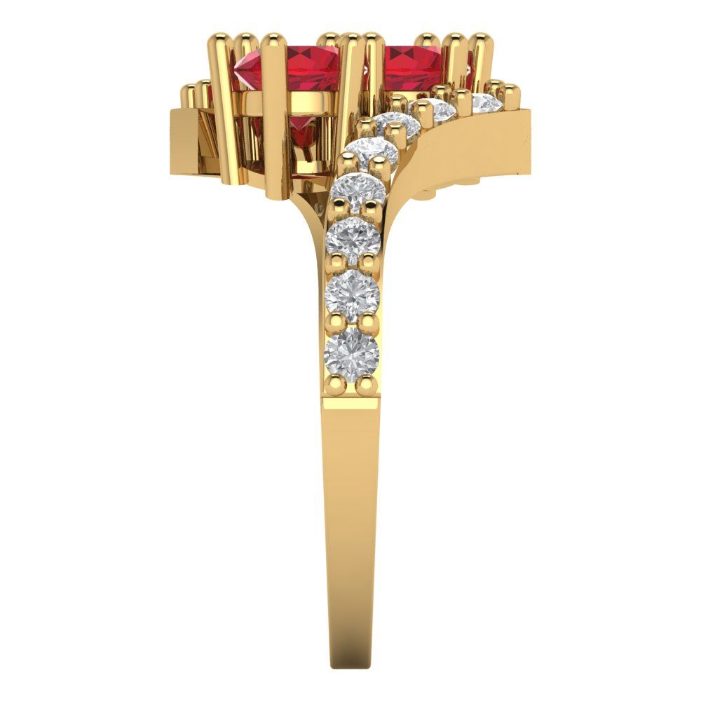 1.48 cttw Simulated Ruby Solitaire with Zirconia Simulated Diamond Accents Engagement Ring - Solid Yellow Gold (VVS1, Round Cut,5mm)