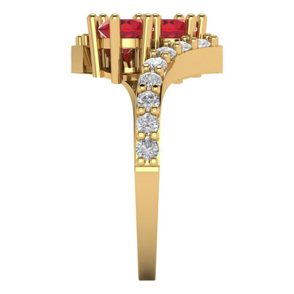 1.48 cttw Simulated Ruby Solitaire with Zirconia Simulated Diamond Accents Engagement Ring - Solid Yellow Gold (VVS1, Round Cut,5mm)