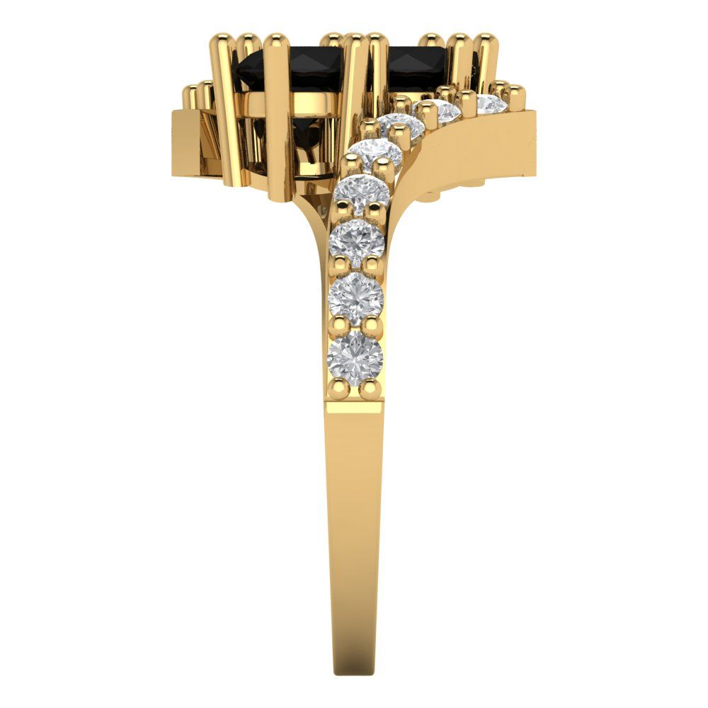 1.48 cttw Natural Onyx Solitaire with Zirconia Simulated Diamond Accents Engagement Ring - Solid Gold (Round Cut,5mm)