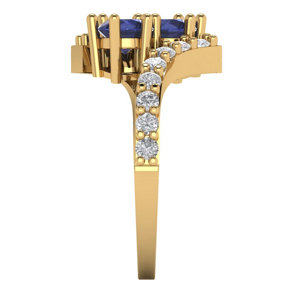 1.48 cttw Simulated Blue Sapphire Solitaire with Zirconia Simulated Diamond Accents Engagement Ring - Solid Gold (Round Cut,5mm)