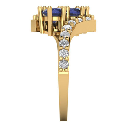 1.48 cttw Simulated Blue Sapphire Solitaire with Zirconia Simulated Diamond Accents Engagement Ring - Solid Gold (Round Cut,5mm)