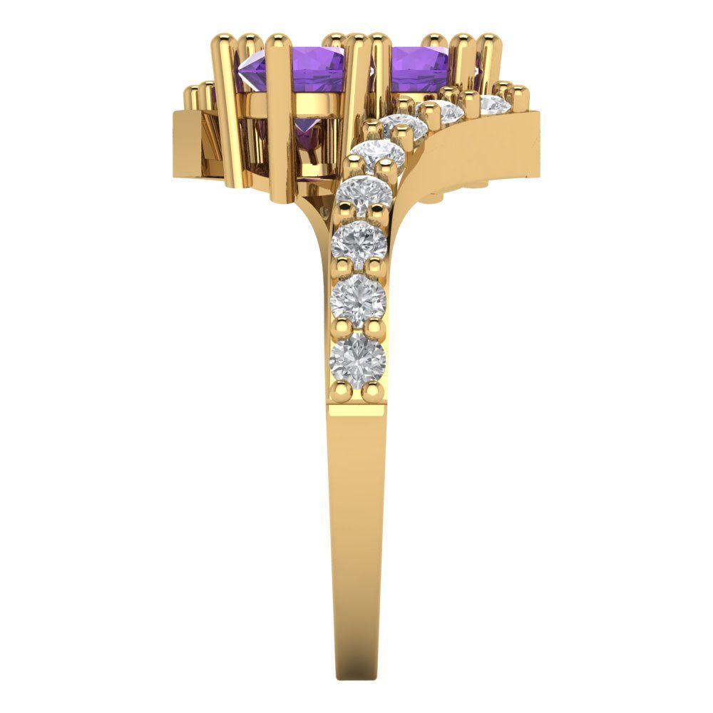 1.48 cttw Natural Amethyst Solitaire with Zirconia Simulated Diamond Accents Engagement Ring - Solid Gold (Round Cut,5mm)