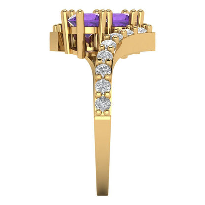 1.48 cttw Natural Amethyst Solitaire with Zirconia Simulated Diamond Accents Engagement Ring - Solid Gold (Round Cut,5mm)