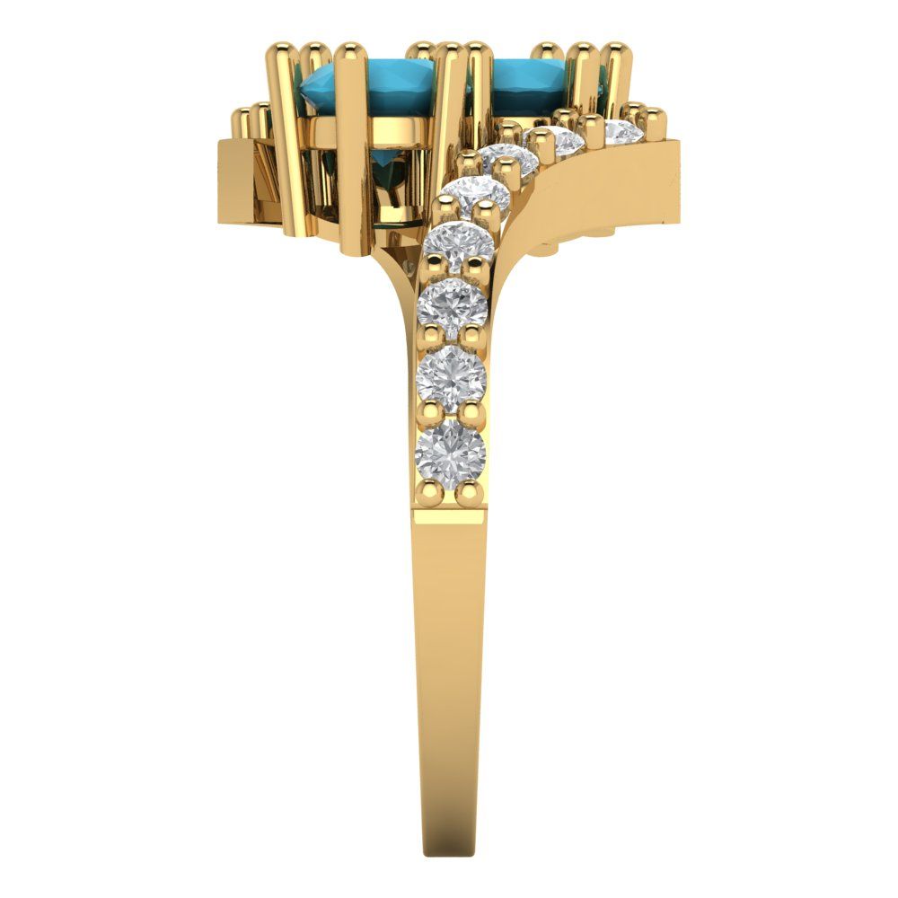 1.48 cttw Simulated Turquoise Solitaire with Zirconia Simulated Diamond Accents Engagement Ring - Solid Gold (Round Cut,5mm)