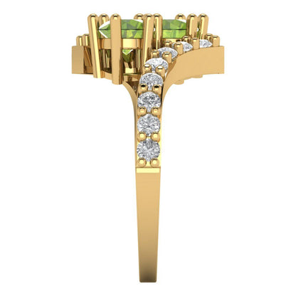 1.48 cttw Natural Peridot Solitaire with Zirconia Simulated Diamond Accents Engagement Ring - Solid Gold (Round Cut,5mm)