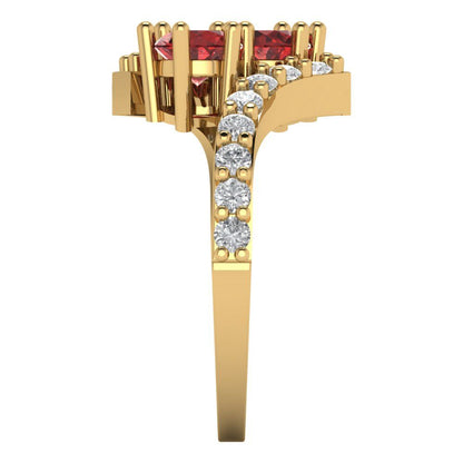 1.48 cttw Natural Garnet Solitaire with Zirconia Simulated Diamond Accents Engagement Ring - Solid Gold (Round Cut,5mm)