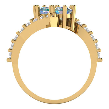 1.48 cttw Blue Moissanite Solitaire with Zirconia Simulated Diamond Accents Engagement Ring - Solid Gold (Round Cut,5mm)