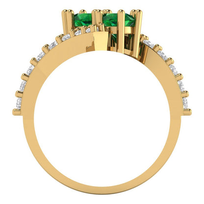 1.48 cttw Simulated Emerald Solitaire with Zirconia Simulated Diamond Accents Engagement Ring - Solid Gold (Round Cut,5mm)