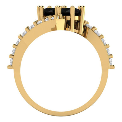 1.48 cttw Natural Onyx Solitaire with Zirconia Simulated Diamond Accents Engagement Ring - Solid Gold (Round Cut,5mm)