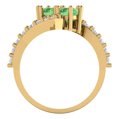 1.48 cttw Zirconia Simulated Green Diamond Solitaire with Zirconia Simulated Diamond Accents Engagement Ring - Solid Gold (VVS1, Round Cut,5mm)