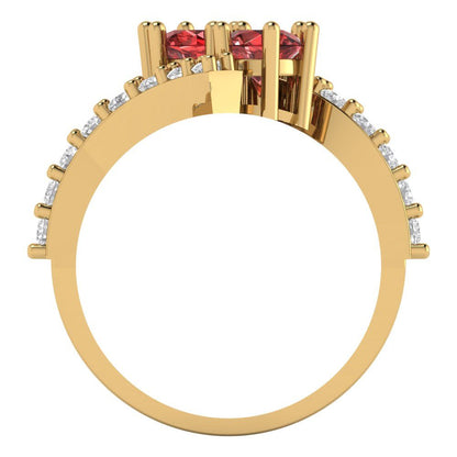 1.48 cttw Natural Garnet Solitaire with Zirconia Simulated Diamond Accents Engagement Ring - Solid Gold (Round Cut,5mm)