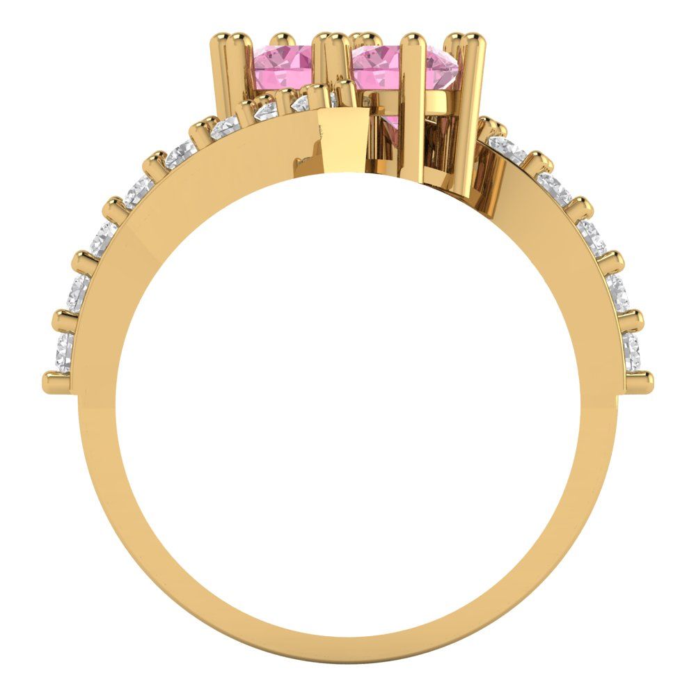 1.48 cttw Zirconia Simulated Pink Diamond Solitaire with Zirconia Simulated Diamond Accents Engagement Ring - Solid Gold (VVS1, Round Cut,5mm)