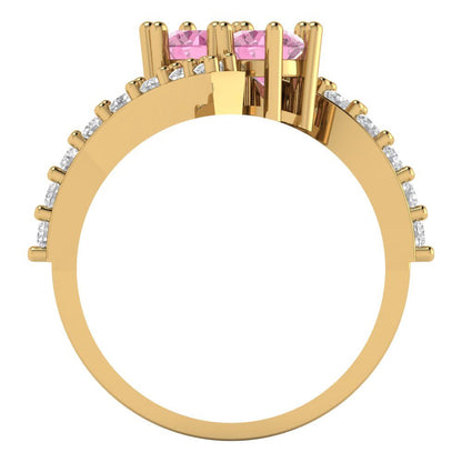 1.48 cttw Zirconia Simulated Pink Diamond Solitaire with Zirconia Simulated Diamond Accents Engagement Ring - Solid Gold (VVS1, Round Cut,5mm)