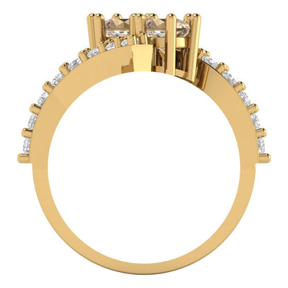 1.48 cttw Yellow Moissanite Solitaire with Zirconia Simulated Diamond Accents Engagement Ring - Solid Gold (Round Cut,5mm)