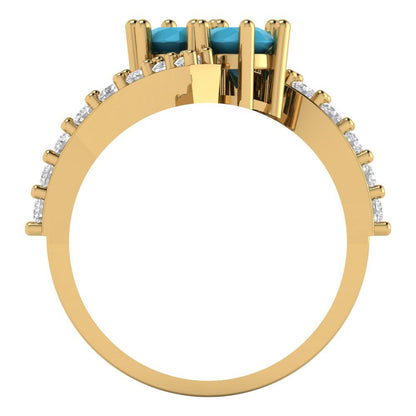 1.48 cttw Simulated Turquoise Solitaire with Zirconia Simulated Diamond Accents Engagement Ring - Solid Gold (Round Cut,5mm)