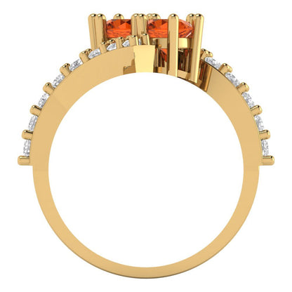 1.48 cttw Simulated Ruby Solitaire with Zirconia Simulated Diamond Accents Engagement Ring - Solid Yellow Gold (VVS1, Round Cut,5mm)