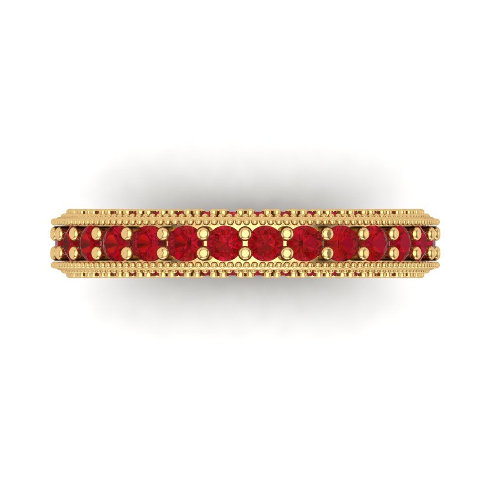 1.44 cttw Simulated Pink Tourmaline Round Cut Yellow Gold Eternity Wedding Band
