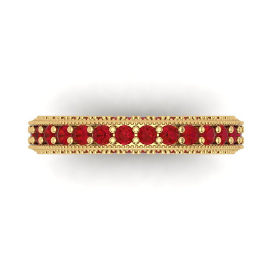 1.44 cttw Simulated Pink Tourmaline Round Cut Yellow Gold Eternity Wedding Band