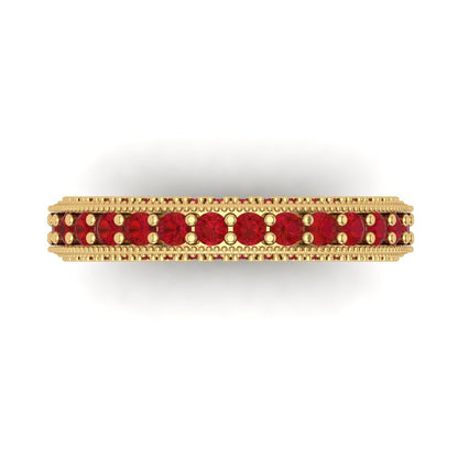 1.44 cttw Simulated Ruby Round Cut Yellow Gold Eternity Wedding Band