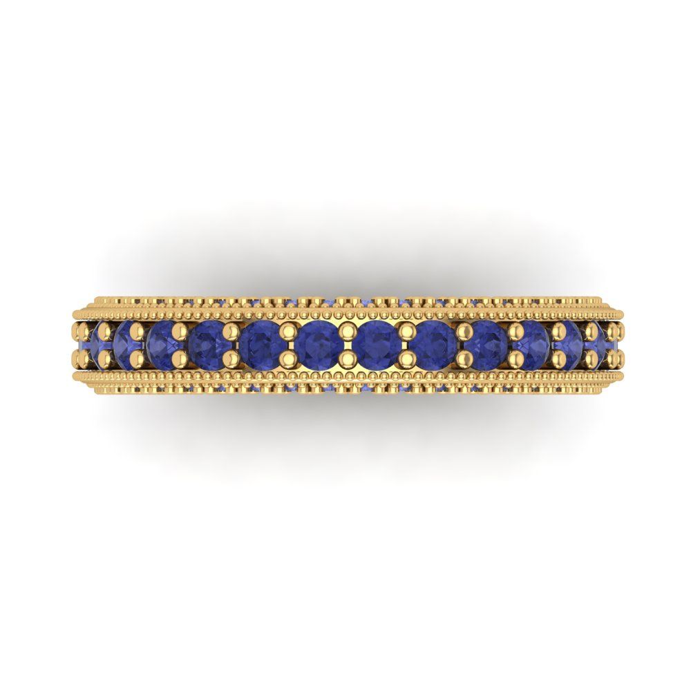 1.44 cttw Simulated Tanzanite Round Cut Yellow Gold Eternity Wedding Band