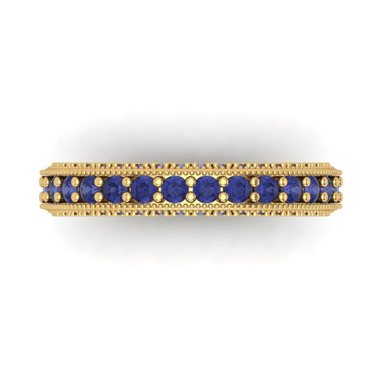 1.44 cttw Simulated Tanzanite Round Cut Yellow Gold Eternity Wedding Band