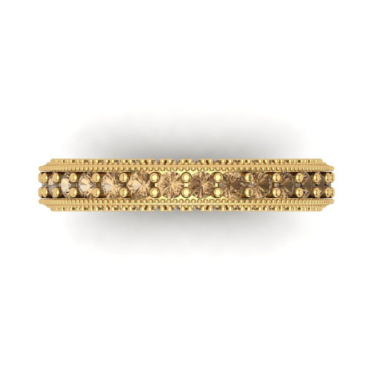 1.44 cttw Simulated Champagne Diamond Round Cut Yellow Gold Eternity Wedding Band