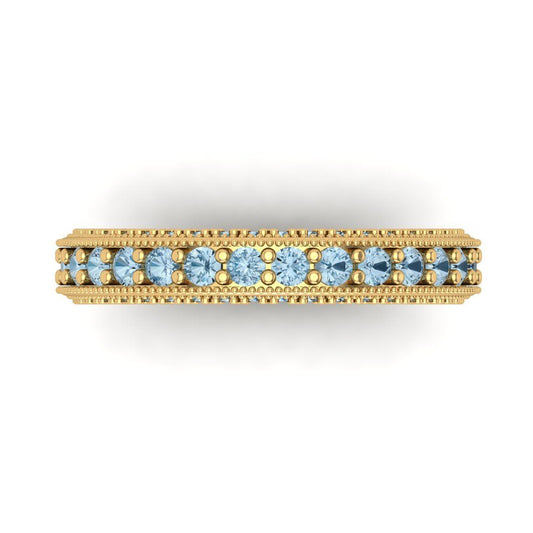 1.44 cttw Natural Aquamarine Round Cut Yellow Gold Eternity Wedding Band