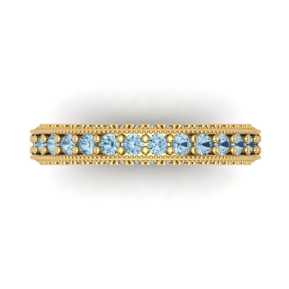 1.44 cttw Natural Sky Blue Topaz Round Cut Yellow Gold Eternity Wedding Band