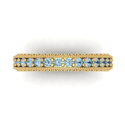 1.44 cttw Natural Sky Blue Topaz Round Cut Yellow Gold Eternity Wedding Band