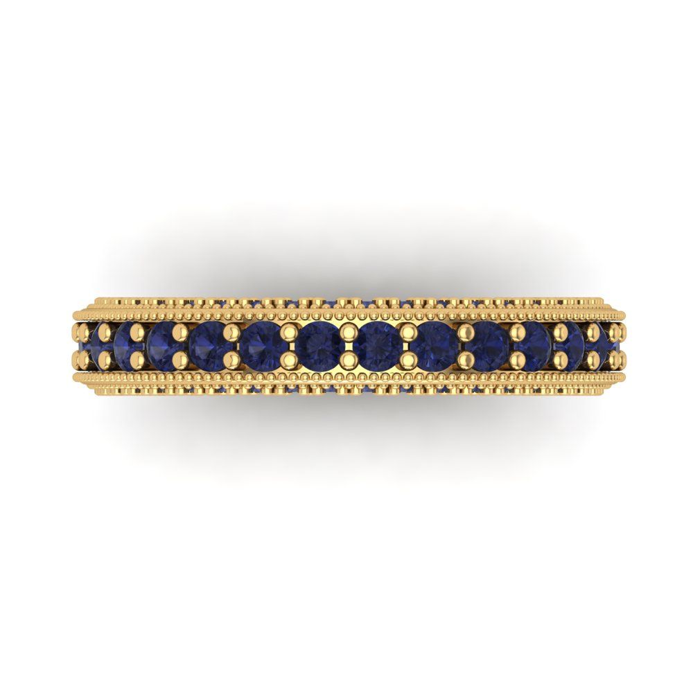 1.44 cttw Simulated Blue Sapphire Round Cut Yellow Gold Eternity Wedding Band